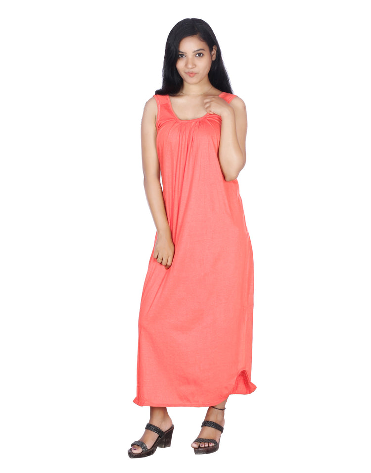 Womie Womens light pink colored cotton long nighty Slips for night wear