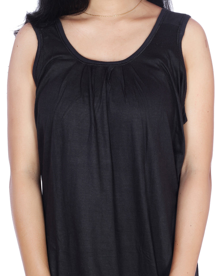 Womie Womens Black colored cotton long nighty Slips for night wear