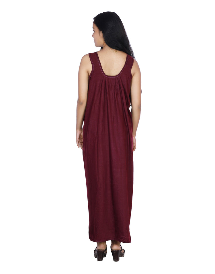 Womie Womens dark marron colored cotton long nighty Slip for night wear