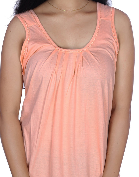 Womie Womens Orange colored cotton long nighty Slip for night wear