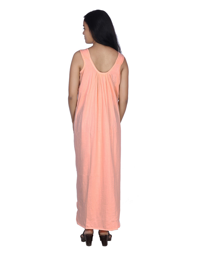 Womie Womens Orange colored cotton long nighty Slip for night wear