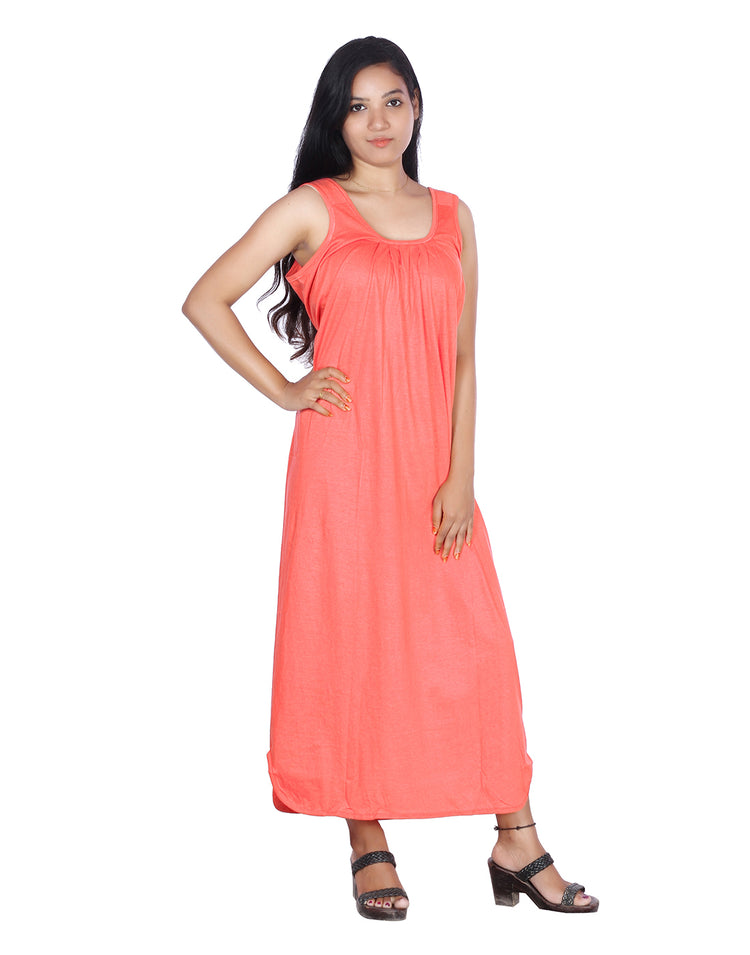 Womie Womens light pink colored cotton long nighty Slips for night wear