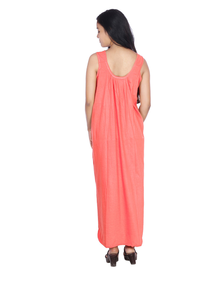 Womie Womens light pink colored cotton long nighty Slips for night wear